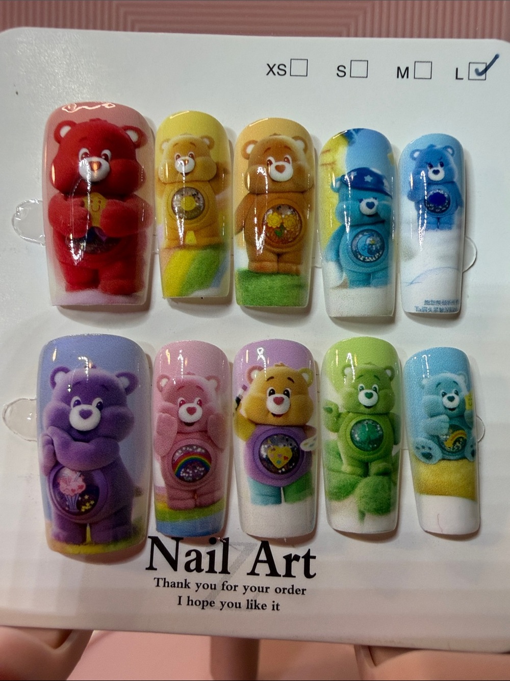 Care Bears Nail Art Stickers - Red, Yellow, Orange, Blue, Purple, Pink, Green